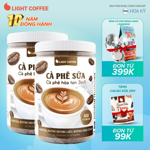  Combo 2 hũ Cà phê sữa 3in1 không hóa chất, pha uống ngay Light Coffee - 500g/hũ 