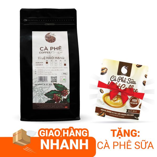 500g - Cà phê hạt Tỉ lệ Hảo Hạng - 90% Robusta + 10% Arabica - Light coffee