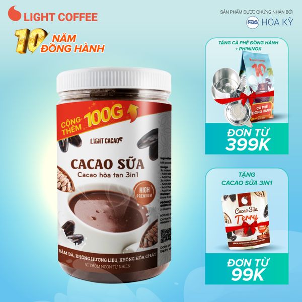 CaCao sữa 3in1 thơm ngon, tiện lợi Light Cacao - hũ 650g