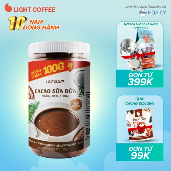 Cacao sữa dừa 3in1 thơm ngon , dạng hũ dễ bảo quản Light Cacao - 650g