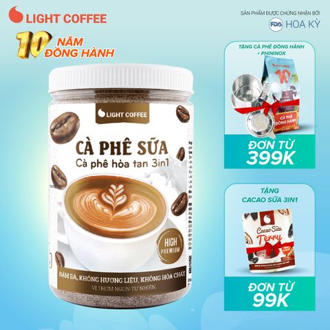  Cà phê sữa 3in1 không hóa chất, pha uống ngay Light Coffee - hũ 500g 