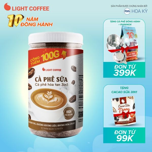 Cà phê sữa 3in1 không hóa chất, pha uống ngay Light Coffee - hũ 600g