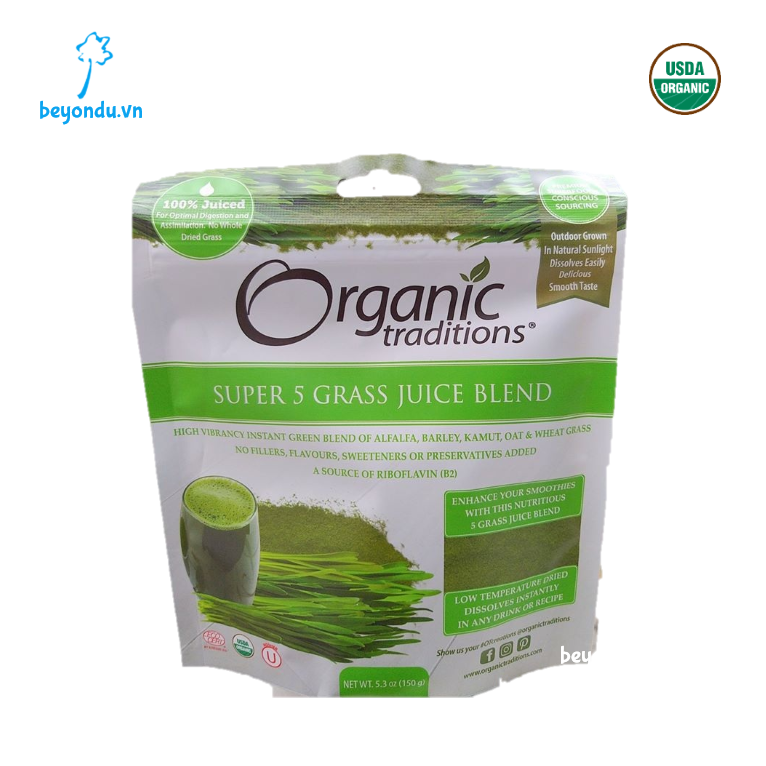 Bột nước ép 5 loại mạ hữu cơ Organic Traditions