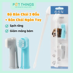 Bộ Bàn Chải Hai Đầu + Bọc Ngón Tay Vệ Sinh Răng Miệng Cho Chó Mèo