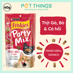 Friskies Party Mix Mixed Grill Bánh Thưởng Cho Mèo Vị Gà, Bò & Cá Hồi