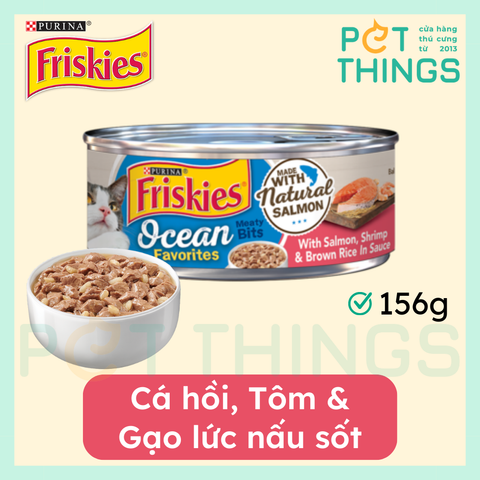 Pate Mèo Friskies Ocean Favorites Meaty Bits With Salmon, Shrimp & Brown Rice In Sauce 156g