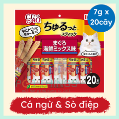 CIAO Churutto Maguro & Scallop - Snack Mèo Que Nhân Kem Churu CS-163, 7gx20