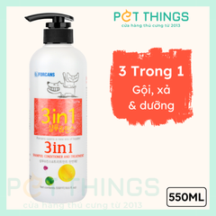 Forcans 3 in 1 Sữa Tắm, Xả & Dưỡng 3 Trong 1 Cho Chó Mèo 550ml