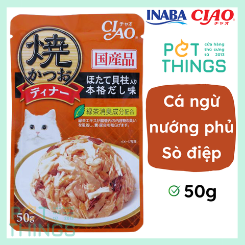 Pate mèo Ciao IC-236 Cá ngừ nướng phủ sò điệp nấu thạch 50g