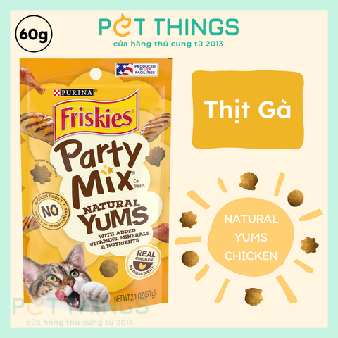 Bánh Thưởng Cho Mèo Friskies Party Mix Natural Yums With Real Chicken, Mỹ