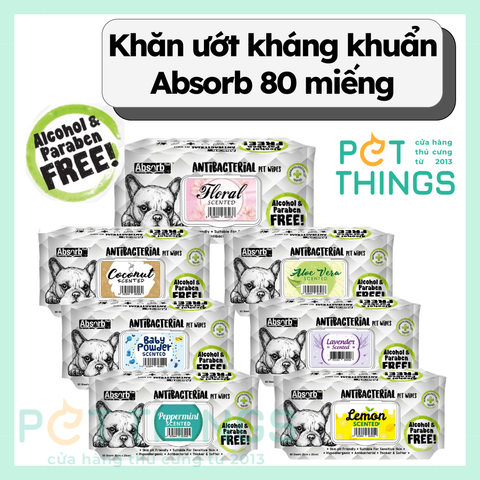 khăn ướt kháng khuẩn cho thú cưng Absorb Antibacterial Pet wipes 80 miếng