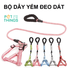 Bộ dây yếm vải lanh dây tròn dài 130cm cho chó