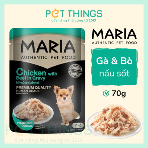 Thức ăn ướt / Pate chó Maria Dog 6D Chicken with Beef in Gravy 70g