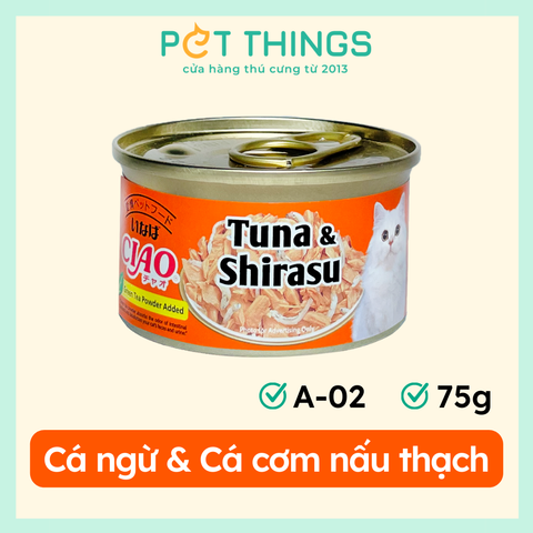 Pate cho mèo CIAO A-02 White meat Tuna with Shirasu in jelly 75g