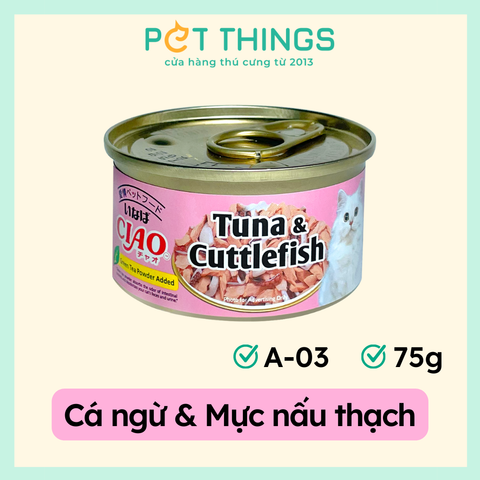 Pate cho mèo CIAO A-03 White meat Tuna with Cuttlefish in jelly 75g