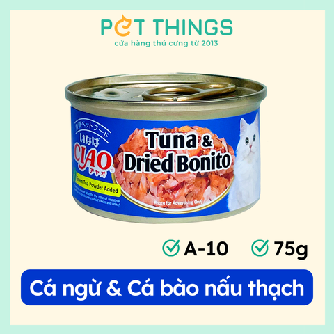 Pate cho mèo CIAO A-10 White meat Tuna with Dried Bonito in jelly 75g