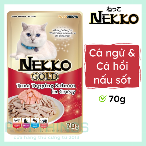 Pate mèo Nekko Gold Tuna topping Salmon in Gravy 70g