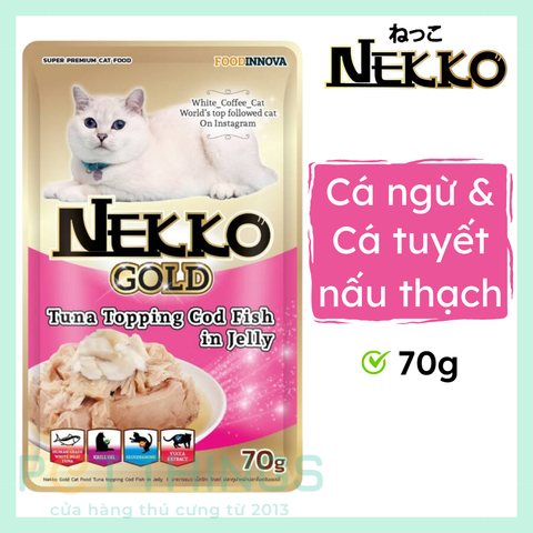 Pate mèo Nekko Gold Tuna topping Cod Fish in Jelly 70g