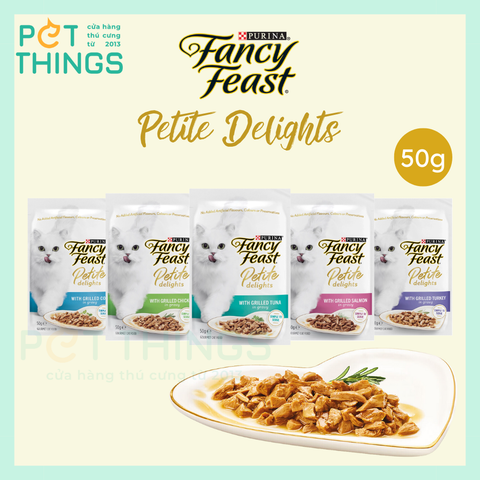 Pate Cho Mèo Fancy Feast Petite Delights Thịt Nấu Sốt Gói 50g