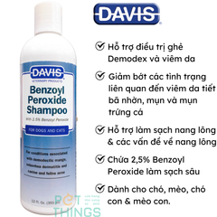 Sữa tắm trị viêm da ghẻ DAVIS Benzoyl Peroxide 355ml cho Chó Mèo