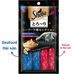 Súp thưởng mèo Sheba Melty Seafood Mix hải sản hỗn hợp 12gx4