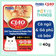 Pate mèo / Thức ăn ướt CIAO IC-204 Súp Cá ngừ và Gà phủ cá bào 40g