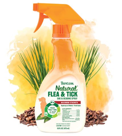 Xịt ve rận TropiClean Natural Flea & Tick Spray for Dogs & Bedding 473ml