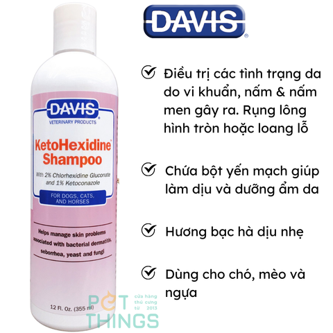 Sữa tắm trị nấm viêm da cho chó mèo DAVIS Ketohexidine chai 355ml