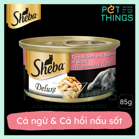 Pate lon cho mèo Sheba Deluxe Tuna Flakes & Salmon in gravy 85g