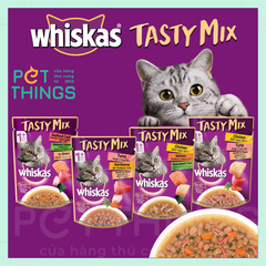 Thức Ăn Ướt Pate Whiskas Tasty Mix Thịt Nấu Sốt Cho Mèo Trưởng Thành 70g