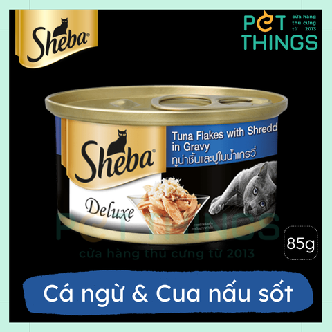 Pate lon cho mèo Sheba Deluxe Tuna & Shred crab in gravy 85g