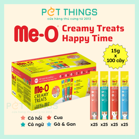 Súp Thưởng Cho Mèo Me-O Creamy Treats Happy Time, Hộp 100 Cây x 15g