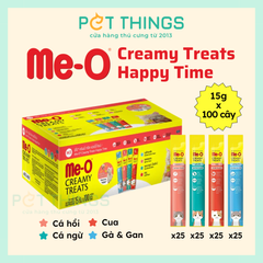 Súp Thưởng Cho Mèo Me-O Creamy Treats Happy Time, Hộp 100 Cây x 15g