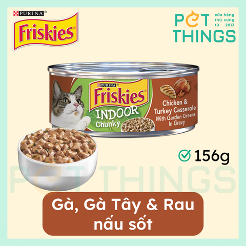 Pate Mèo Friskies Indoor Chunky Chicken & Turkey Casserole With Garden Greens In Gravy 156g