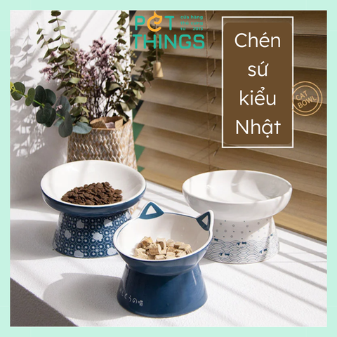 Chén Sứ chân cao Style Nhật Bản cho mèo