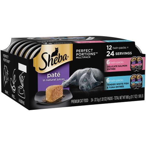 Pate mèo Sheba Perfect Portions Paté Grain-Free Multipack Seafood Entrees 2.6oz, 12 twin-packs