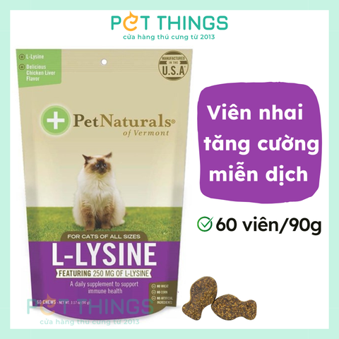 Pet Naturals L-Lysine viên ăn tăng cường miễn dịch cho mèo, 60 viên