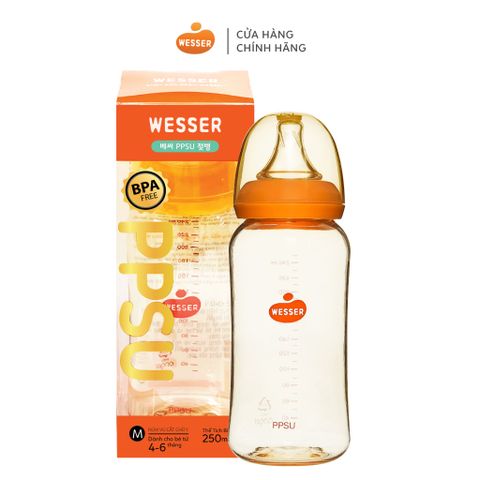  Bình sữa Wesser PPSU 250ml (KHÔNG KÈM VAN CHỐNG SẶC) 