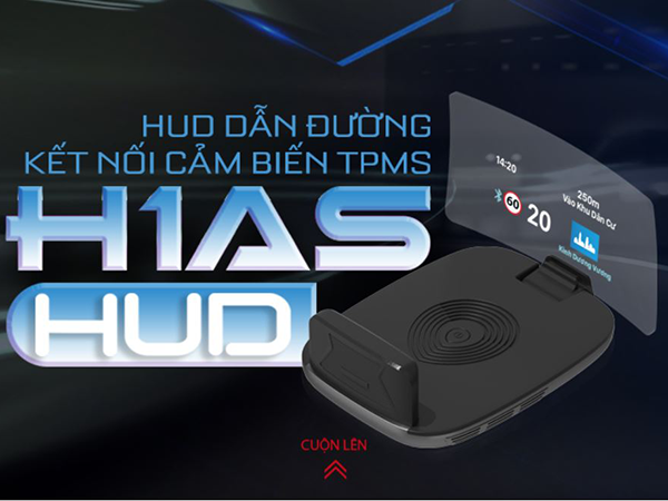 HUD VIETMAP H1AS dẫn đường, hiển thị tốc độ trên kính lái, áp suất lốp