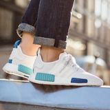  Adidas NMD R1 white blue glow  Trắng Xanh dương 