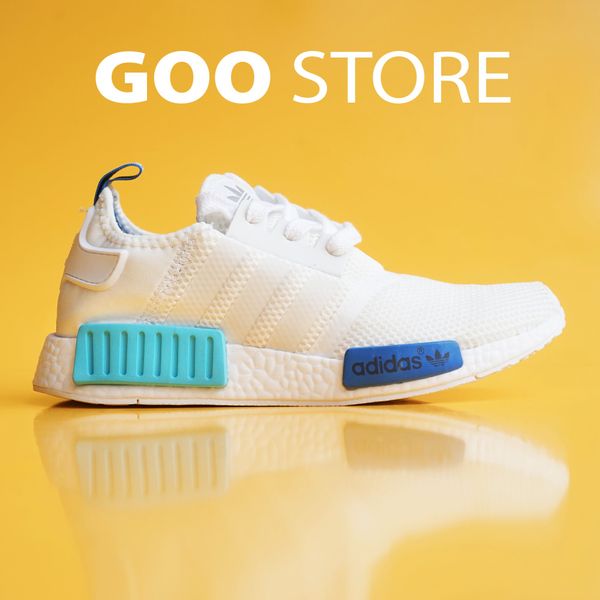  Adidas NMD R1 white blue glow  Trắng Xanh dương 