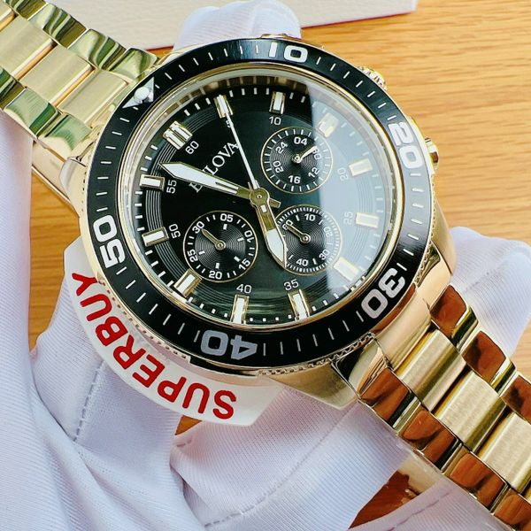 Bulova Quartz 98A248 Chronograph Gold-Tone Black Multi Dial 44mm