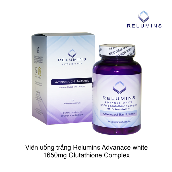 Viên uống trắng Relumins Advanace white 1650mg Glutathione Complex 90v (Chai)