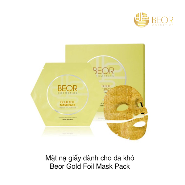 Mặt nạ giấy dành cho da khô Beor Gold Foil Mask Pack (5 miếng - Vàng) (Hộp)