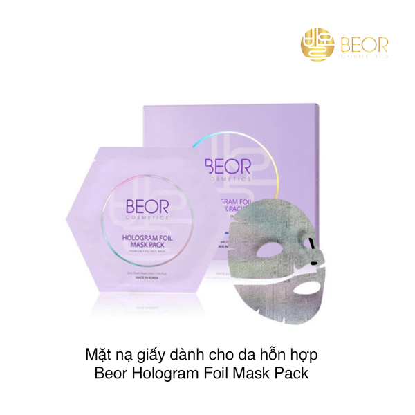 Mặt nạ giấy dành cho da hỗn hợp Beor Hologram Foil Mask Pack (5 miếng - Tím) (Hộp)