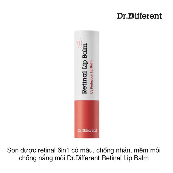 Son dược retinal 6in1 có màu, chống nhăn, mềm môi, làm đầy rãnh môi, xoá thâm sáng hồng, chống nắng môi Dr.Different Retinal Lip Balm