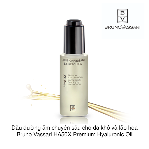 Dầu dưỡng ẩm chuyên sâu cho da khô và lão hóa Bruno Vassari Lab Division HA50X Premium Hyaluronic Oil 30ml (Hộp)