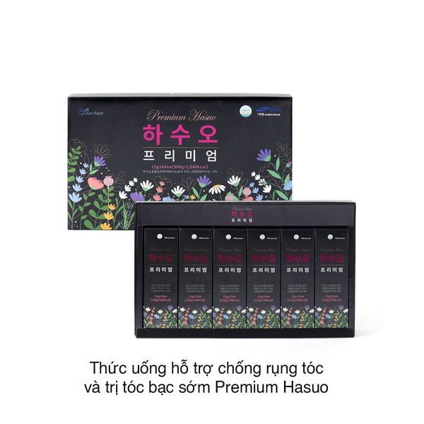 Thức uống hỗ trợ chống rụng tóc và trị tóc bạc sớm Premium Hasuo (15g x 10 gói x 6 hộp)
