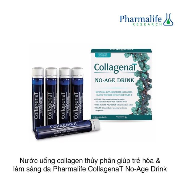 Nước uống collagen thủy phân giúp trẻ hóa & làm sáng da Pharmalife CollagenaT No-Age Drink (25ml x 10 ống)