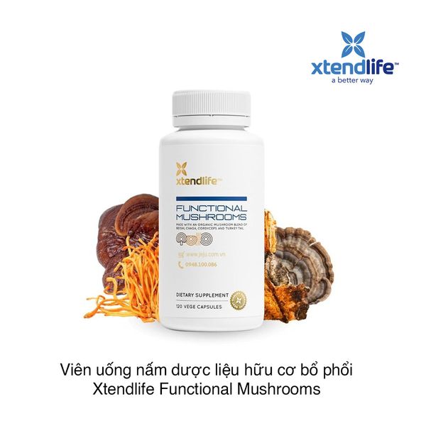 Viên uống nấm dược liệu hữu cơ bổ phổi Xtendlife Functional Mushrooms (120 viên)